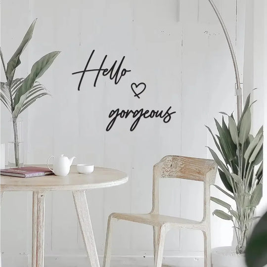 Hello Gorgeous Typographic Black Metal Wall Art Decor