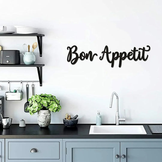 Bon Appetit Typographic Black Metal Wall Art Decor