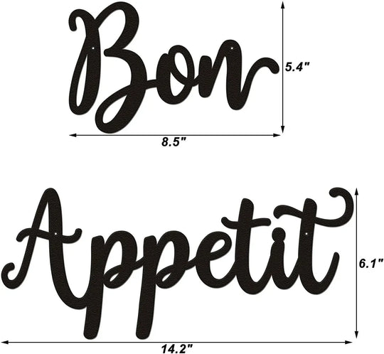 Bon Appetit Typographic Black Metal Wall Art Decor