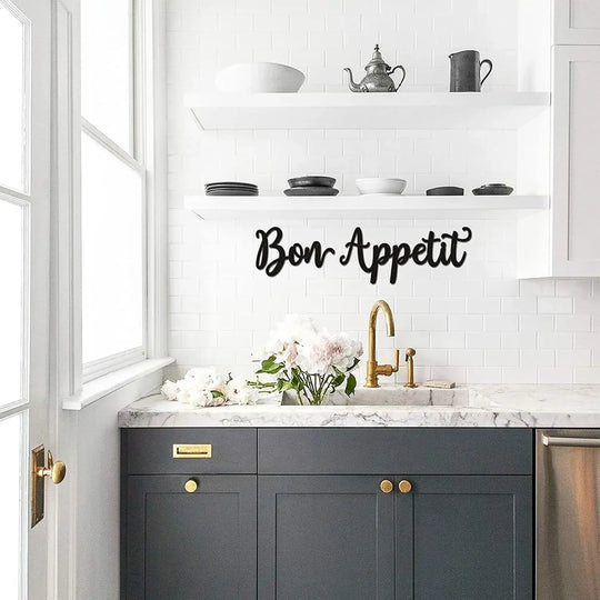 Bon Appetit Typographic Black Metal Wall Art Decor