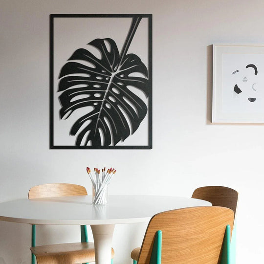 Monstera Leaf Silhouette Black Metal Wall Art