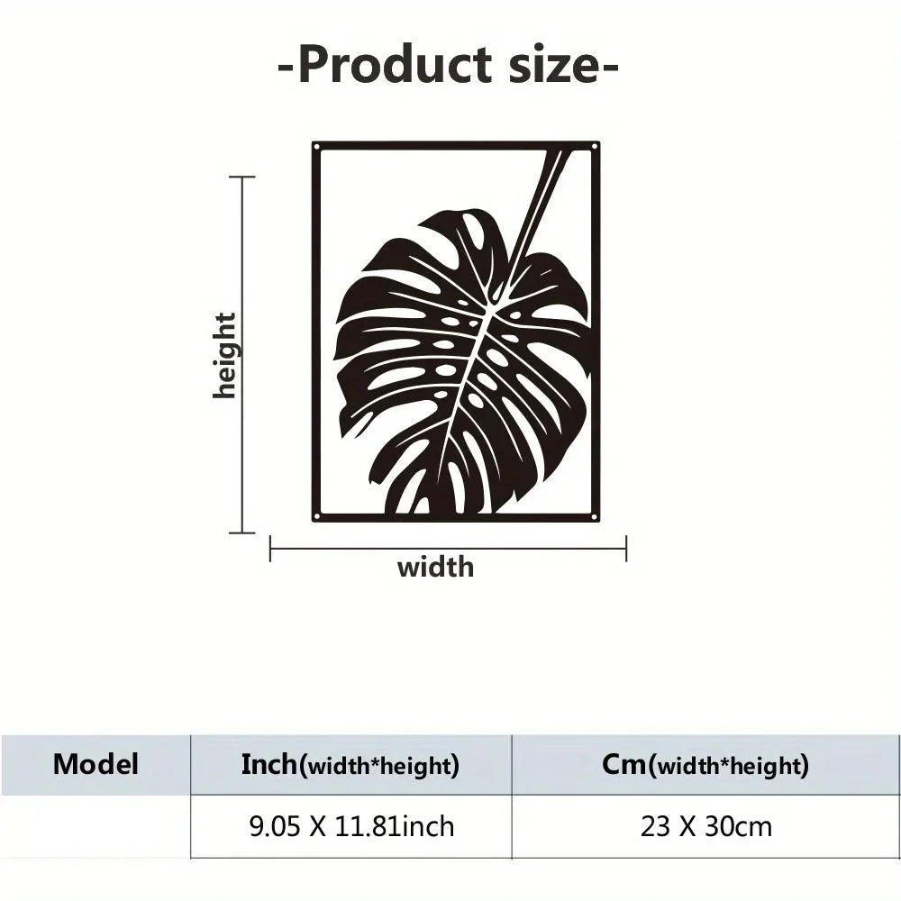 Monstera Leaf Silhouette Black Metal Wall Art