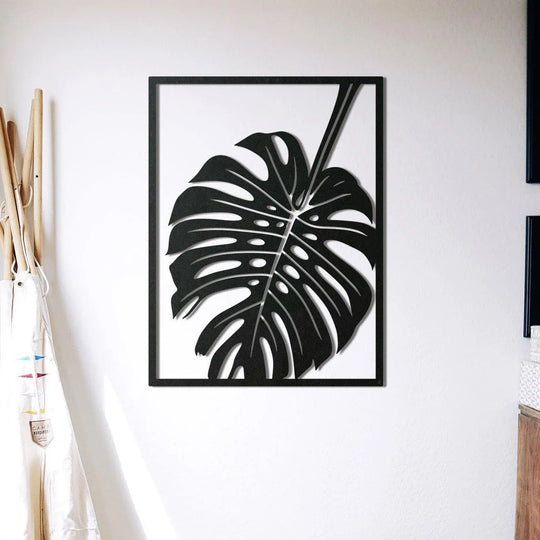 Monstera Leaf Silhouette Black Metal Wall Art