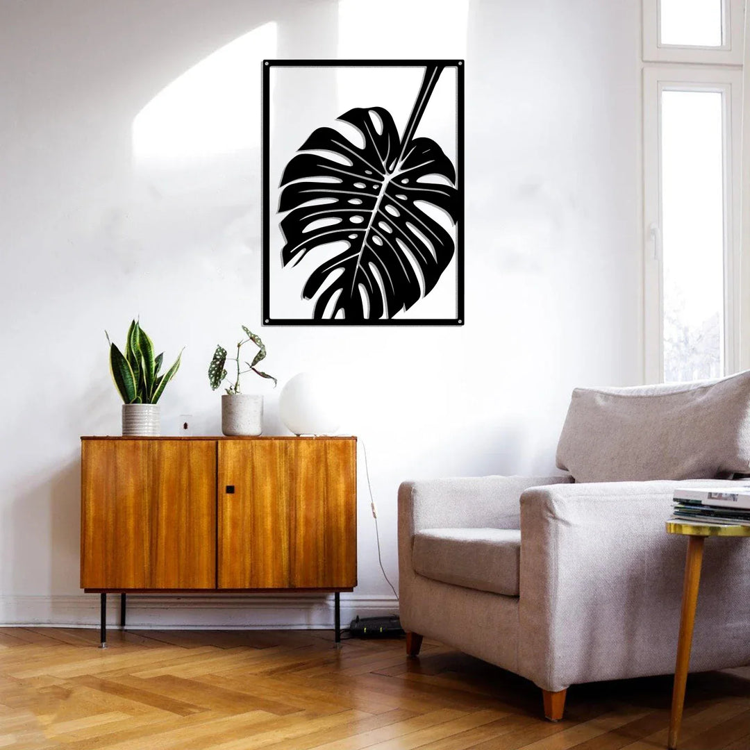 Monstera Leaf Silhouette Black Metal Wall Art