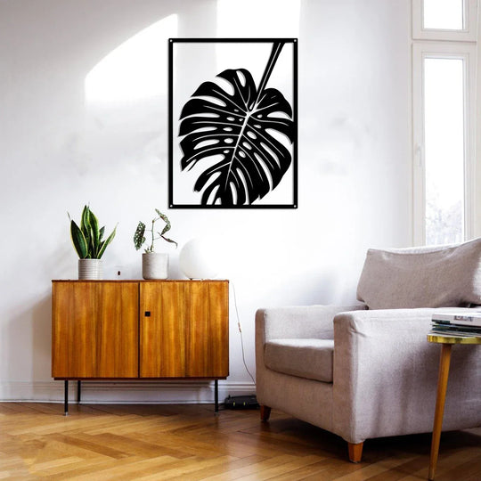Monstera Leaf Silhouette Black Metal Wall Art