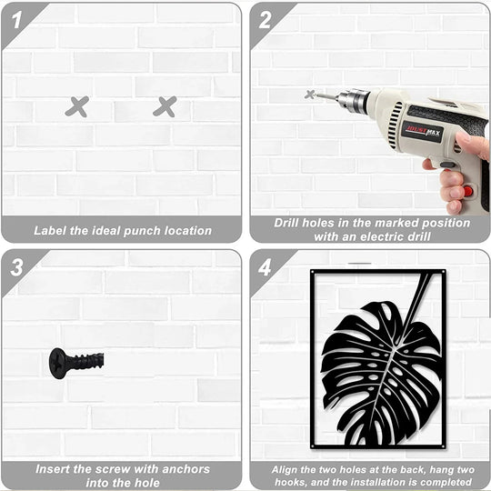 Monstera Leaf Silhouette Black Metal Wall Art