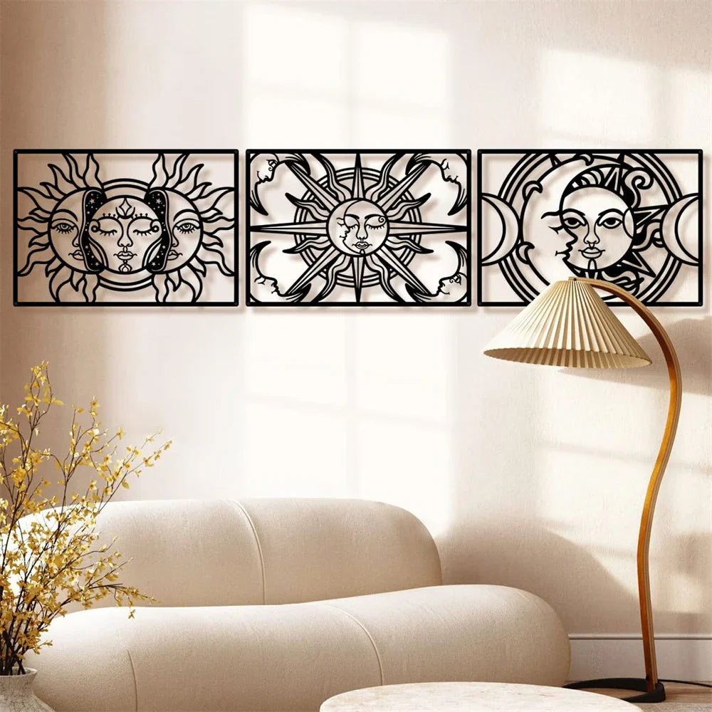 Moon Sun Black Metal Wall Art Decor