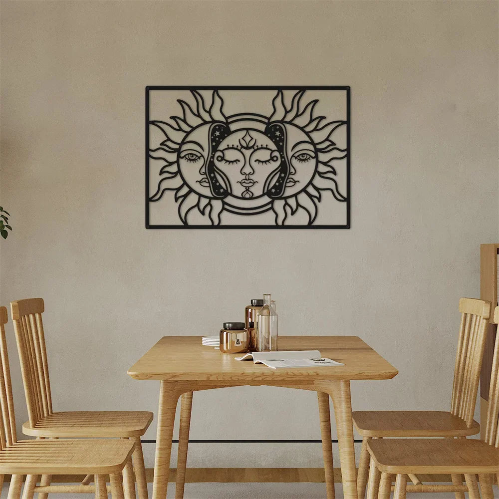 Moon Sun Black Metal Wall Art Decor