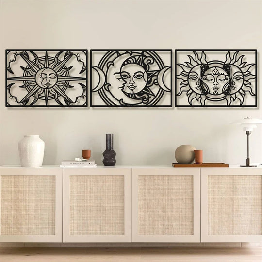Moon Sun Black Metal Wall Art Decor