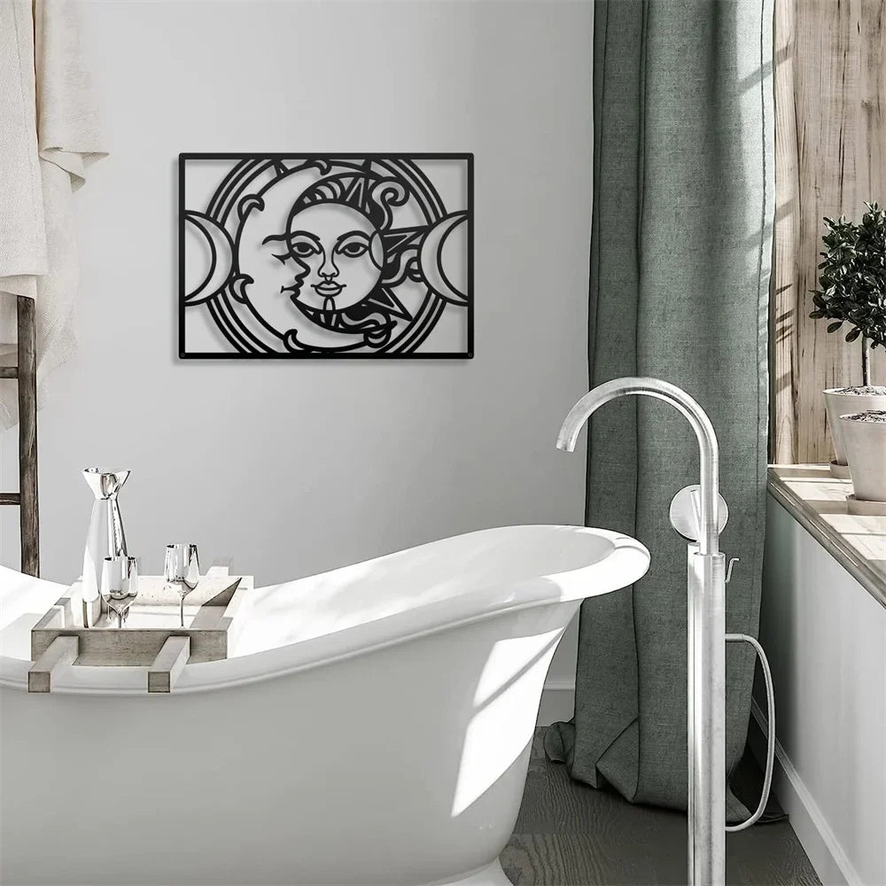 Moon Sun Black Metal Wall Art Decor