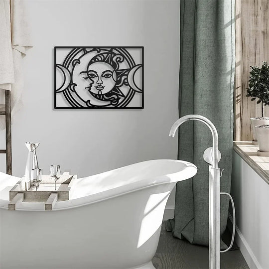 Moon Sun Black Metal Wall Art Decor