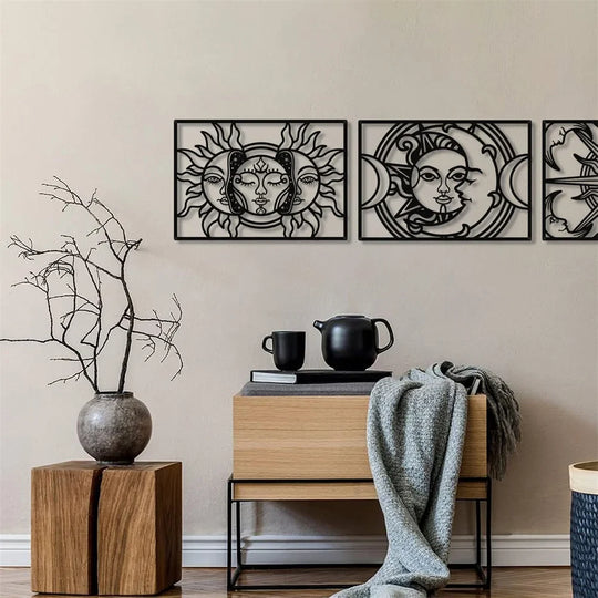 Moon Sun Black Metal Wall Art Decor