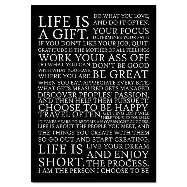 One Life Inspirational Quote Black White Canvas Wall Art