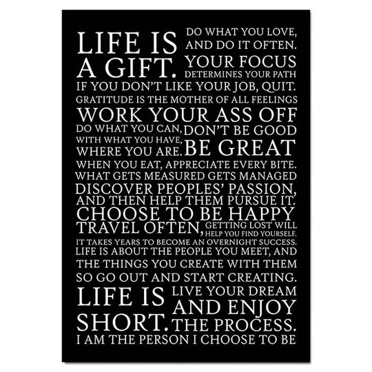 One Life Inspirational Quote Black White Canvas Wall Art