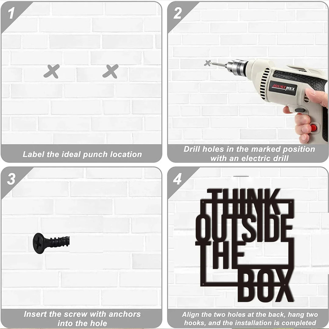 Think Outside The Box Typographic Black Metal Wall Art