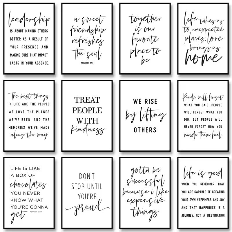 Black And White Motivational Quotes Canvas Wall Art