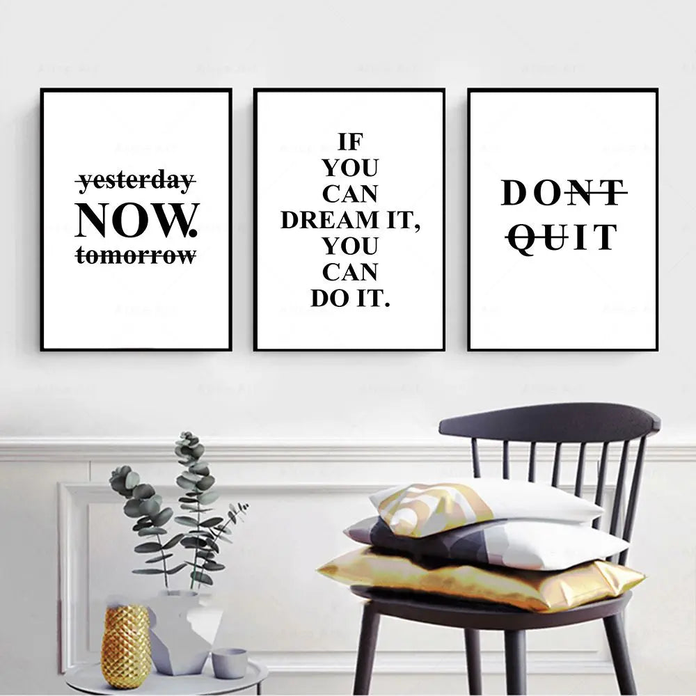 Motivational Words Black and White Canvas Wall Art Print