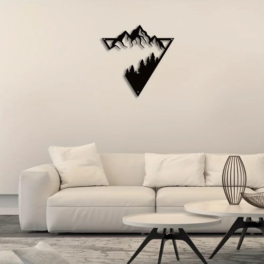 Mountain Forest Silhouette Black Metal Wall Art Decor