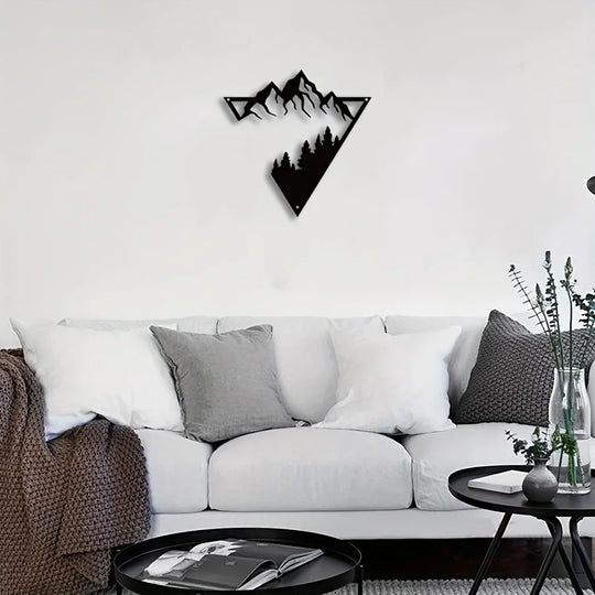 Mountain Forest Silhouette Black Metal Wall Art Decor