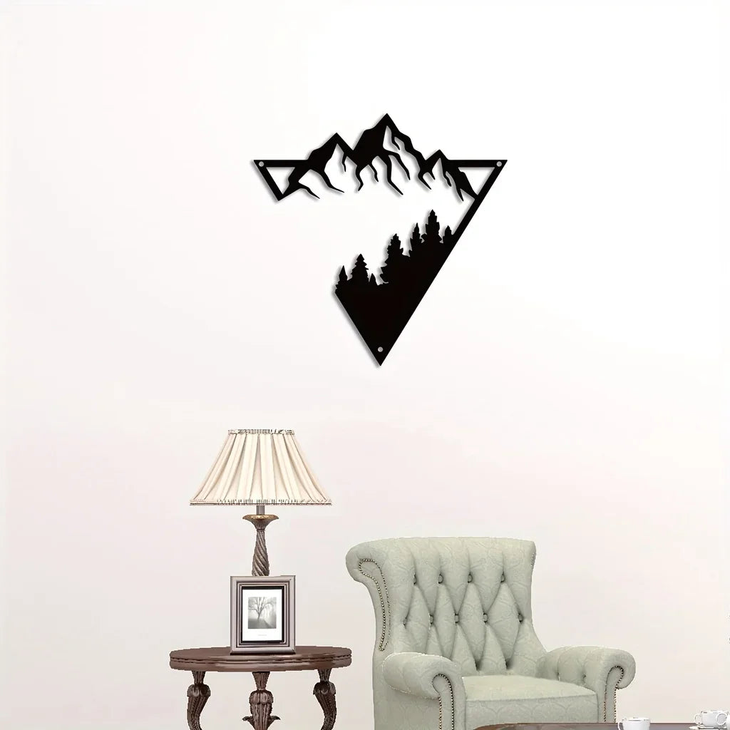 Mountain Forest Silhouette Black Metal Wall Art Decor