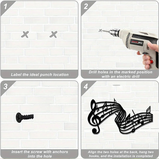 Musical Notes Rhythm Black Metal Wall Art Decor