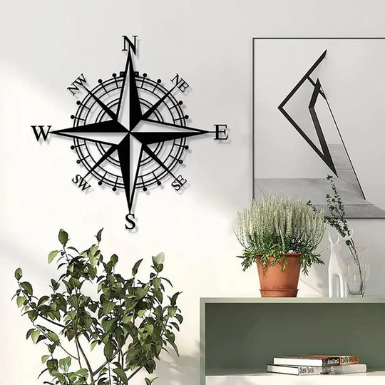 Nautical Compass Rose Black Metal Wall Art Decor
