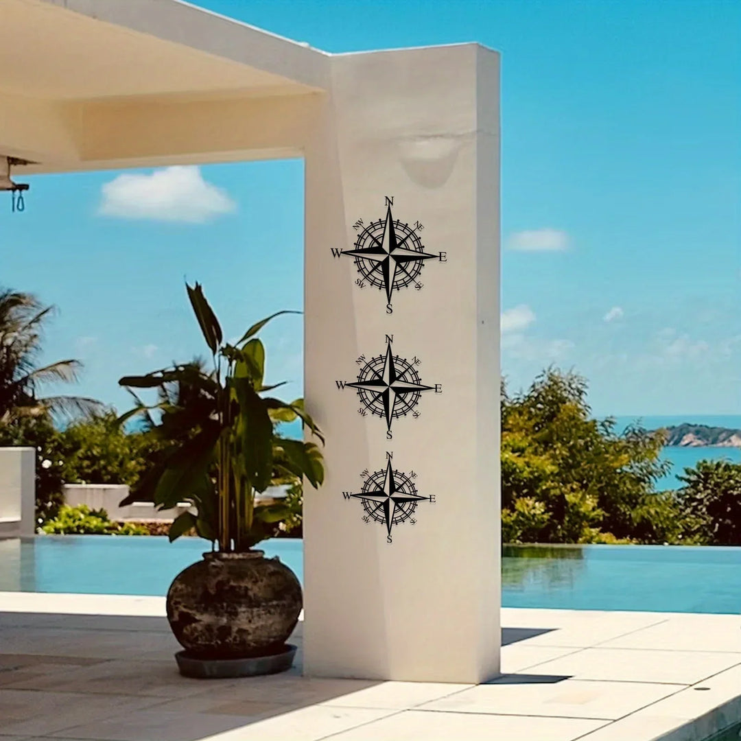Nautical Compass Rose Black Metal Wall Art Decor