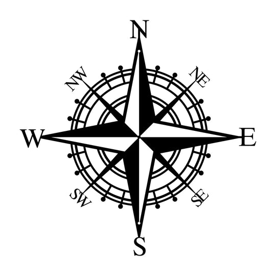 Nautical Compass Rose Black Metal Wall Art Decor