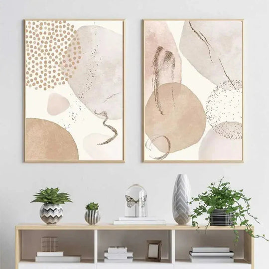 Neutral Beige Biomorphic Abstract Canvas Wall Art