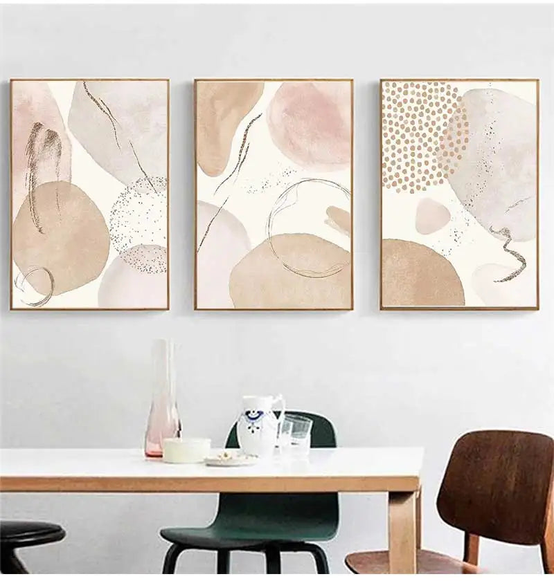 Neutral Beige Biomorphic Abstract Canvas Wall Art