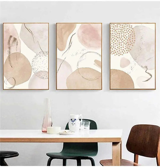 Neutral Beige Biomorphic Abstract Canvas Wall Art