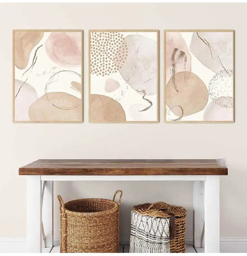 Neutral Beige Biomorphic Abstract Canvas Wall Art
