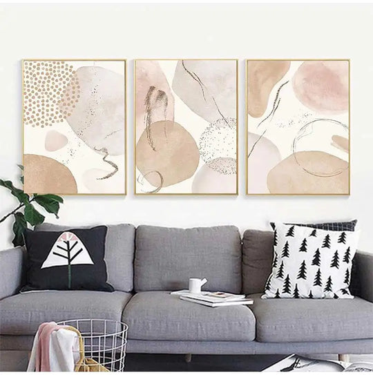 Neutral Beige Biomorphic Abstract Canvas Wall Art