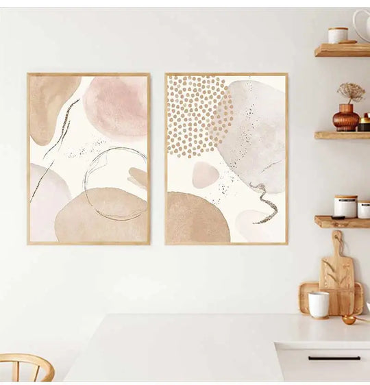 Neutral Beige Biomorphic Abstract Canvas Wall Art