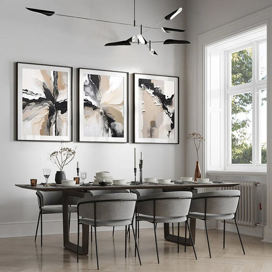 Neutral Palette Grey Black Beige Abstract Canvas Wall Art Set of 3