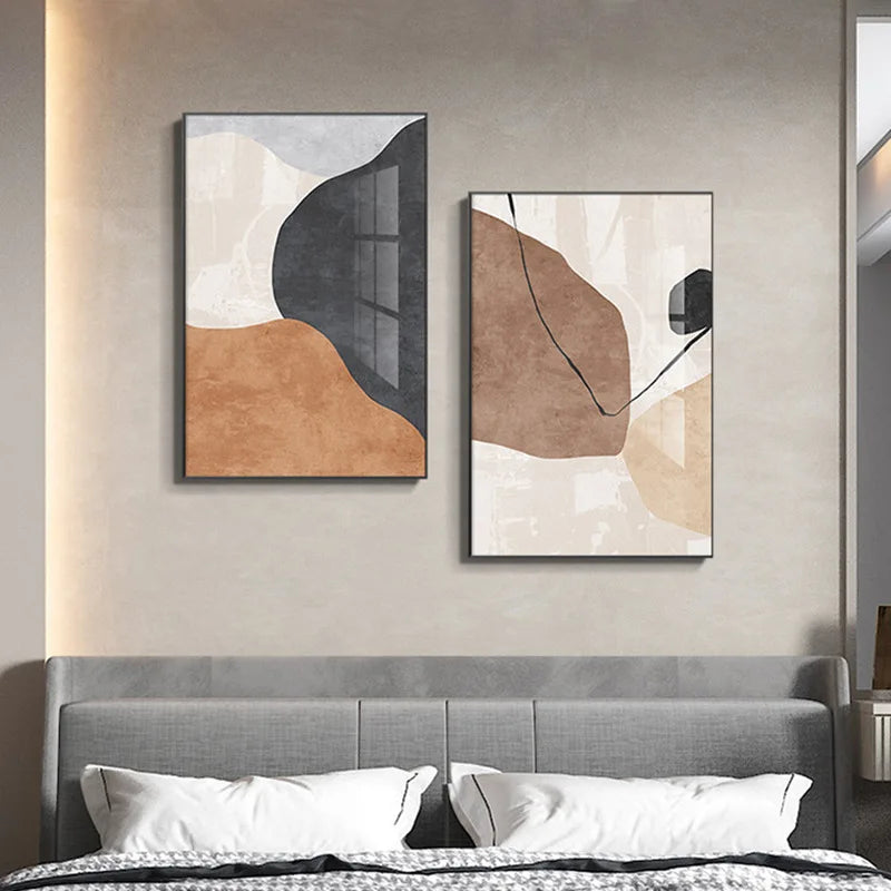 Neutral Shades Beige Brown Abstract Canvas Wall Art Unframed