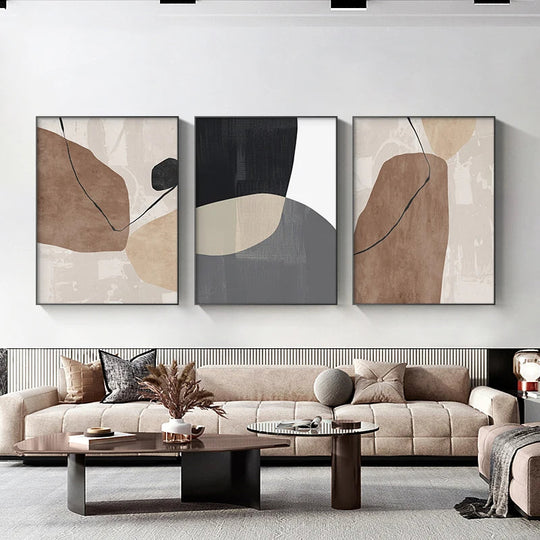 Neutral Tones Brown Beige Abstract Canvas Wall Art Unframed