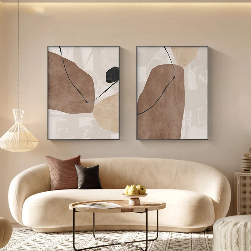Neutral Tones Brown Beige Abstract Canvas Wall Art Unframed