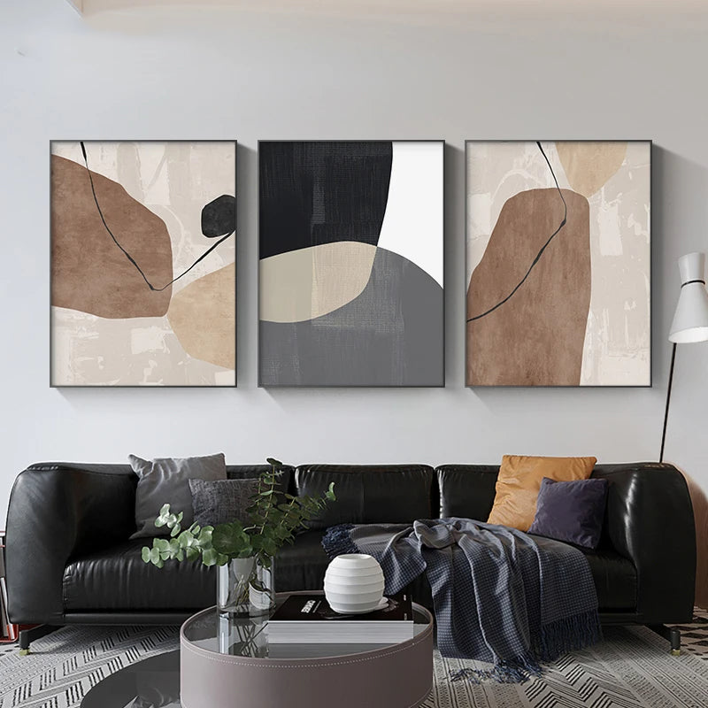 Neutral Tones Brown Beige Abstract Canvas Wall Art Unframed