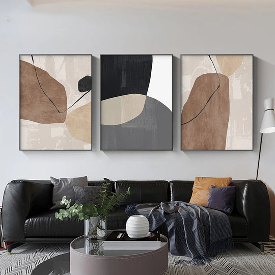 Neutral Tones Brown Beige Abstract Canvas Wall Art Unframed