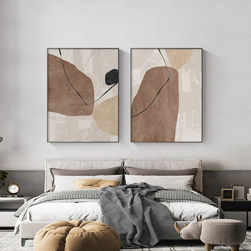 Neutral Tones Brown Beige Abstract Canvas Wall Art Unframed