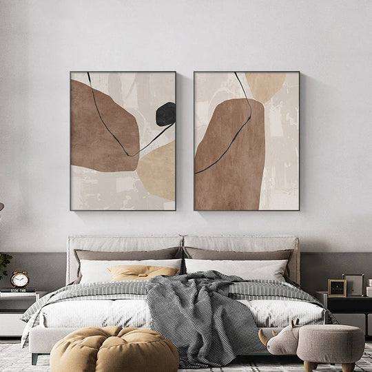 Neutral Tones Brown Beige Abstract Canvas Wall Art Unframed