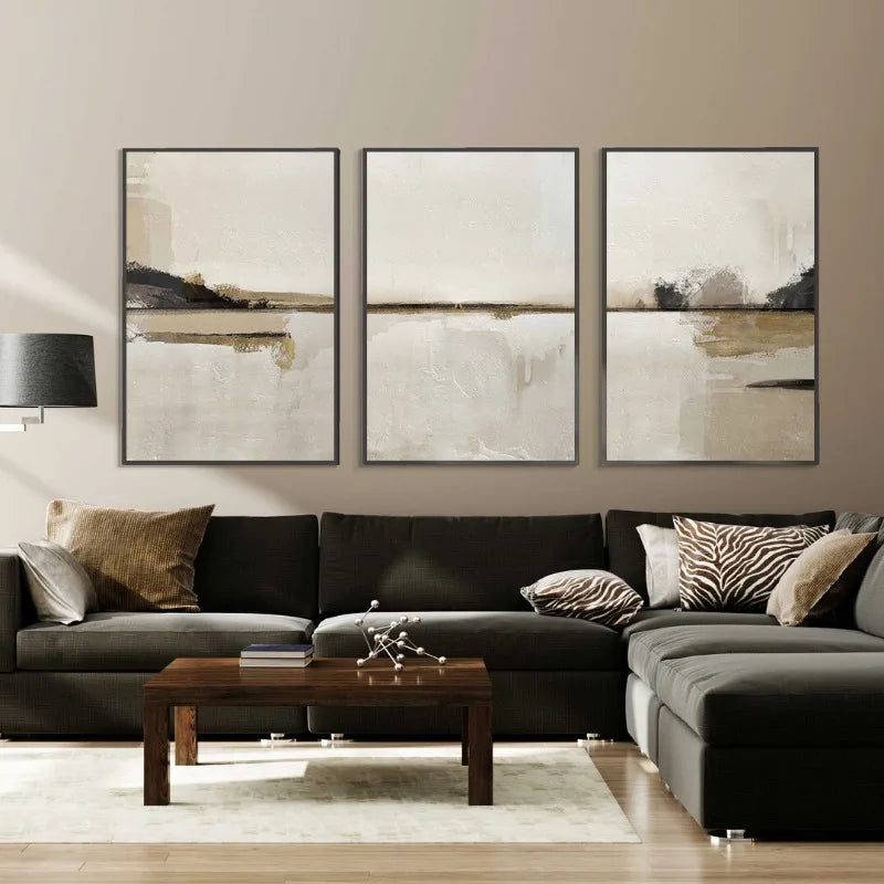 Minimalist Abstract Landscape Beige Black Canvas Wall Art