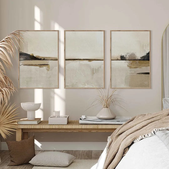 Minimalist Abstract Landscape Beige Black Canvas Wall Art