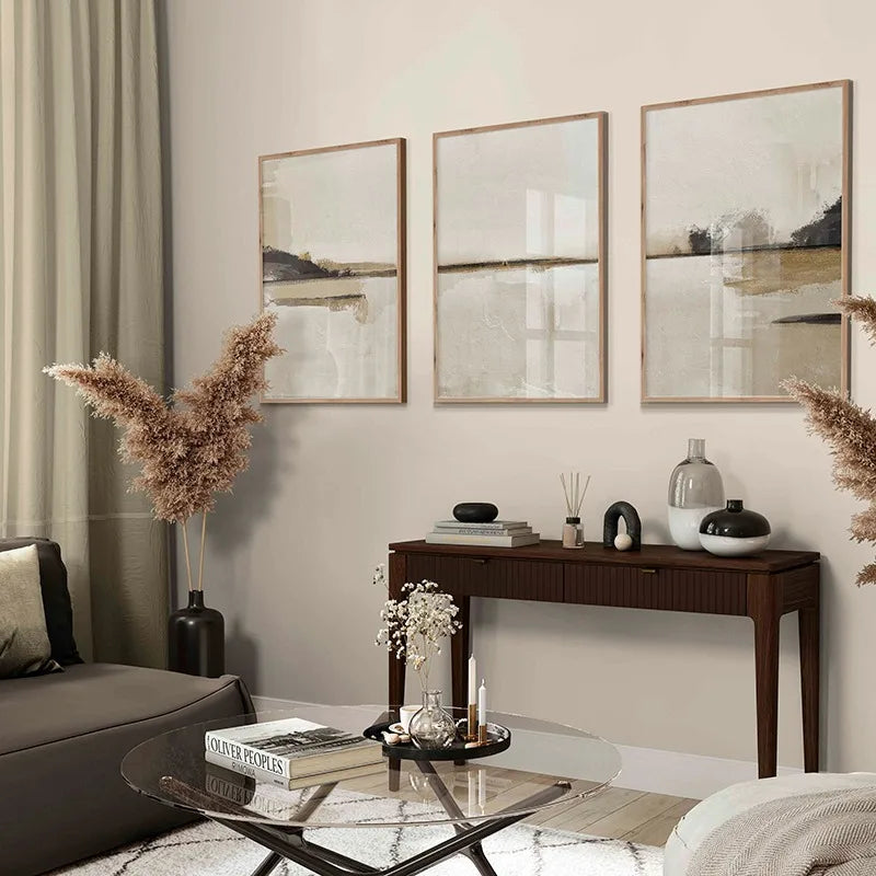 Minimalist Abstract Landscape Beige Black Canvas Wall Art