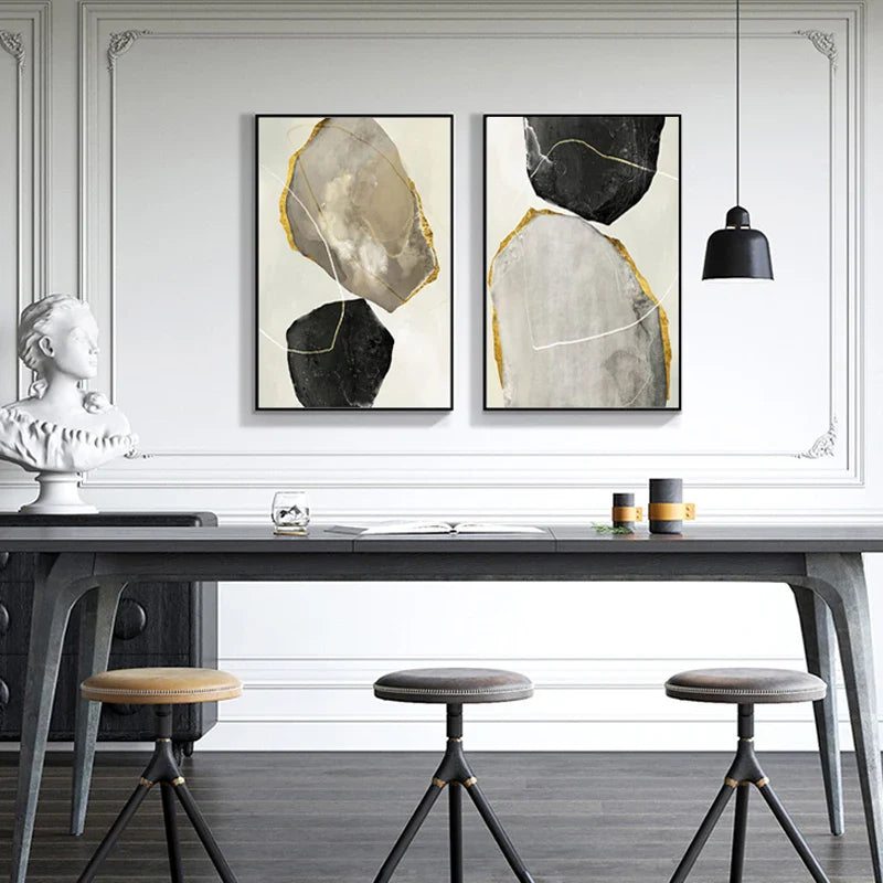 Neutral Tones Abstract Zen Pebbles Canvas Wall Art Unframed