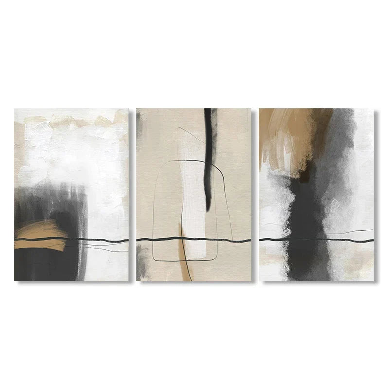 Beige Gray Black Scandinavian Abstract Canvas Wall Art