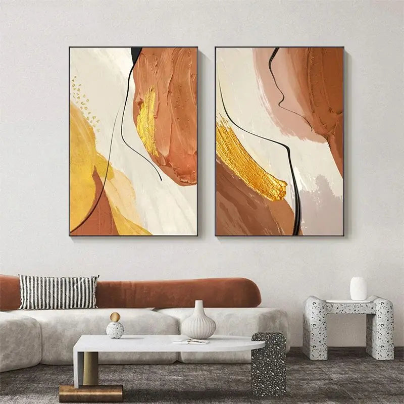 Abstract Yellow Beige Terracotta Canvas Wall Art
