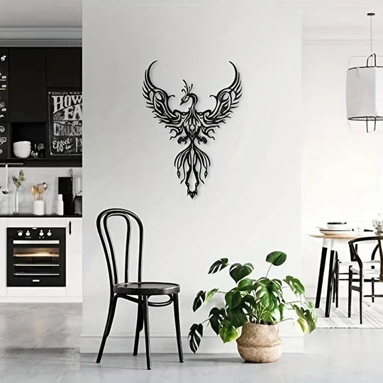 Fire Phoenix Black Metal Wall Art Decor