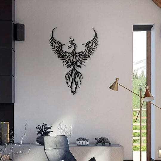 Fire Phoenix Black Metal Wall Art Decor